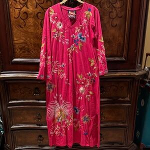 Johnny Was Vibrant Pink Embroidered Maxi Dress